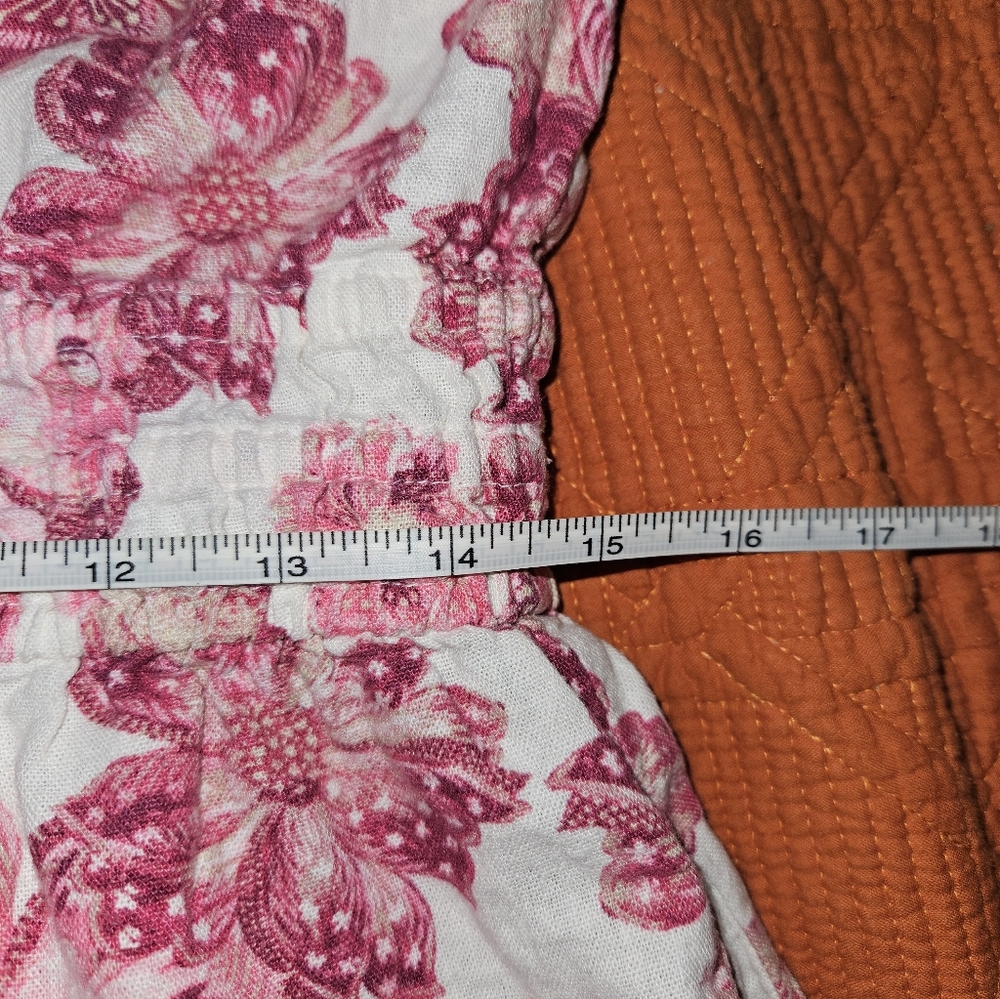 Linen Blend Floral White Pink Summer Dress Women's L - Picture 5 of 9